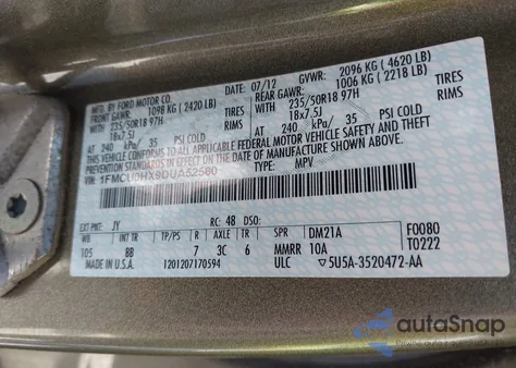 2013 Ford Escape Sel from USA, damaged, VIN 1FMCU0HX9DUA52580